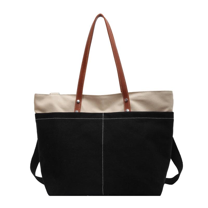 Stylish Colorblock Tote Bag with Front Pocket for Women