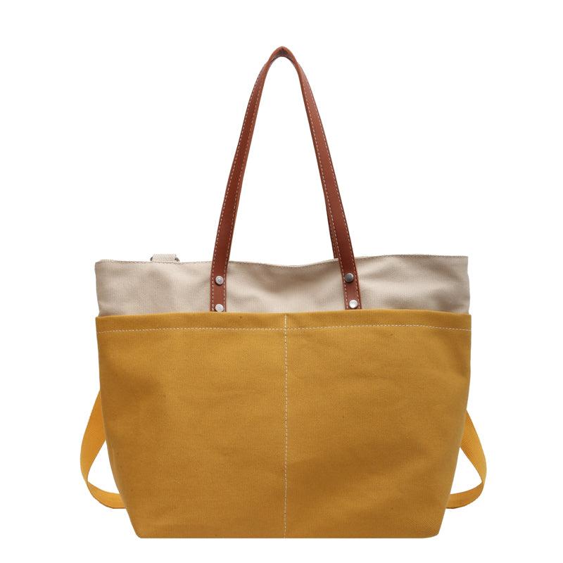 Stylish Colorblock Tote Bag with Front Pocket for Women