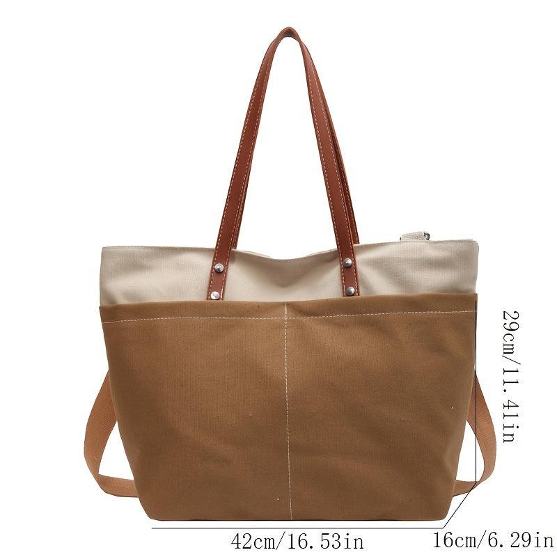Stylish Colorblock Tote Bag with Front Pocket for Women