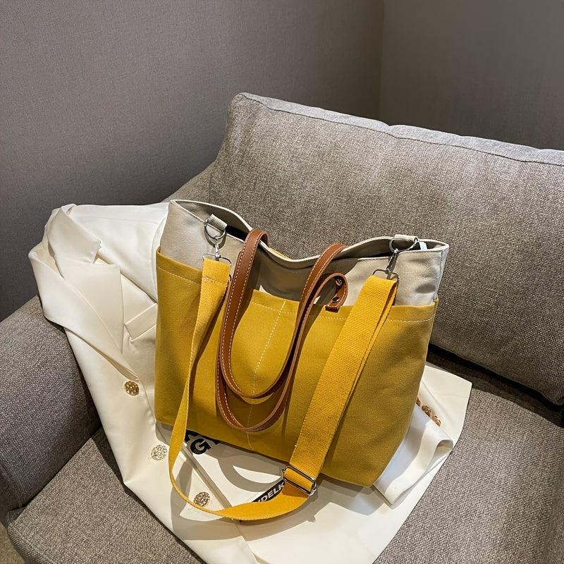 Stylish Colorblock Tote Bag with Front Pocket for Women