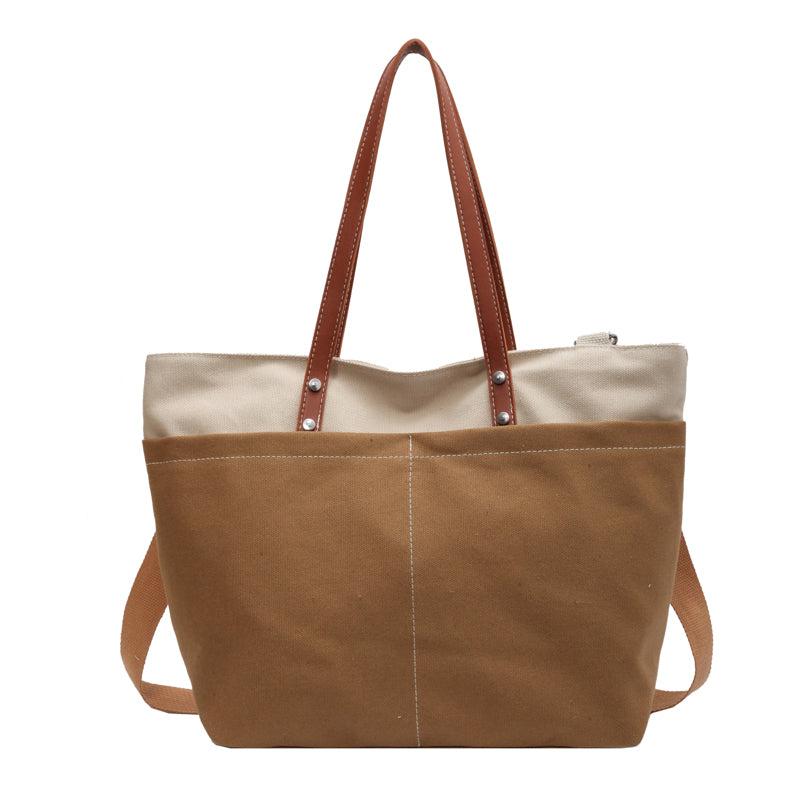 Stylish Colorblock Tote Bag with Front Pocket for Women