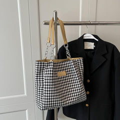 Fashionable Tote Shoulder Bag Handbag Houndstooth Pattern