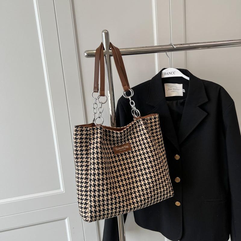 Fashionable Tote Shoulder Bag Handbag Houndstooth Pattern