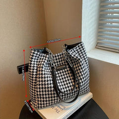 Fashionable Tote Shoulder Bag Handbag Houndstooth Pattern