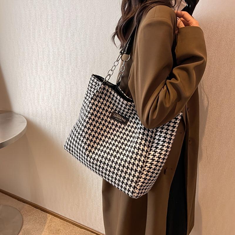 Fashionable Tote Shoulder Bag Handbag Houndstooth Pattern