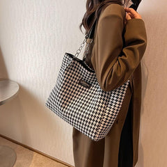 Fashionable Tote Shoulder Bag Handbag Houndstooth Pattern