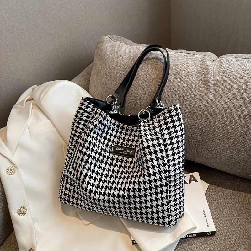 Fashionable Tote Shoulder Bag Handbag Houndstooth Pattern