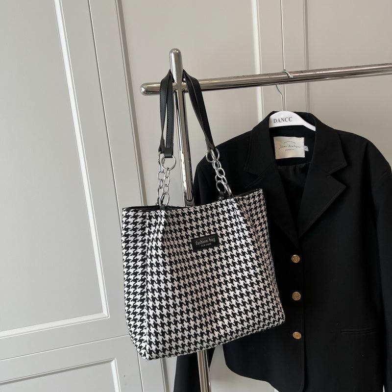 Fashionable Tote Shoulder Bag Handbag Houndstooth Pattern