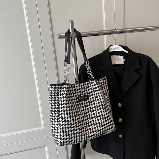 Fashionable Tote Shoulder Bag Handbag Houndstooth Pattern