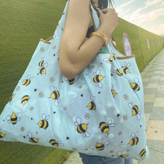 Bee Pattern Shopping Bag Large Capacity Tote Bag Outdoor Grocery Bag