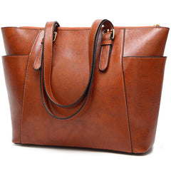 Large Capacity Shoulder Bag with Buckle Decor & Side Pockets