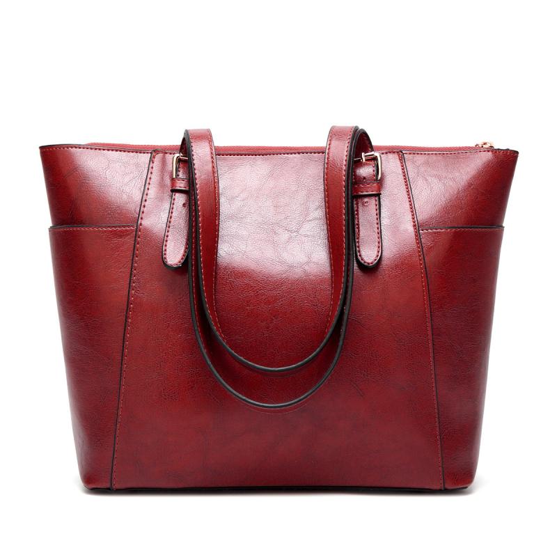 Large Capacity Shoulder Bag with Buckle Decor & Side Pockets