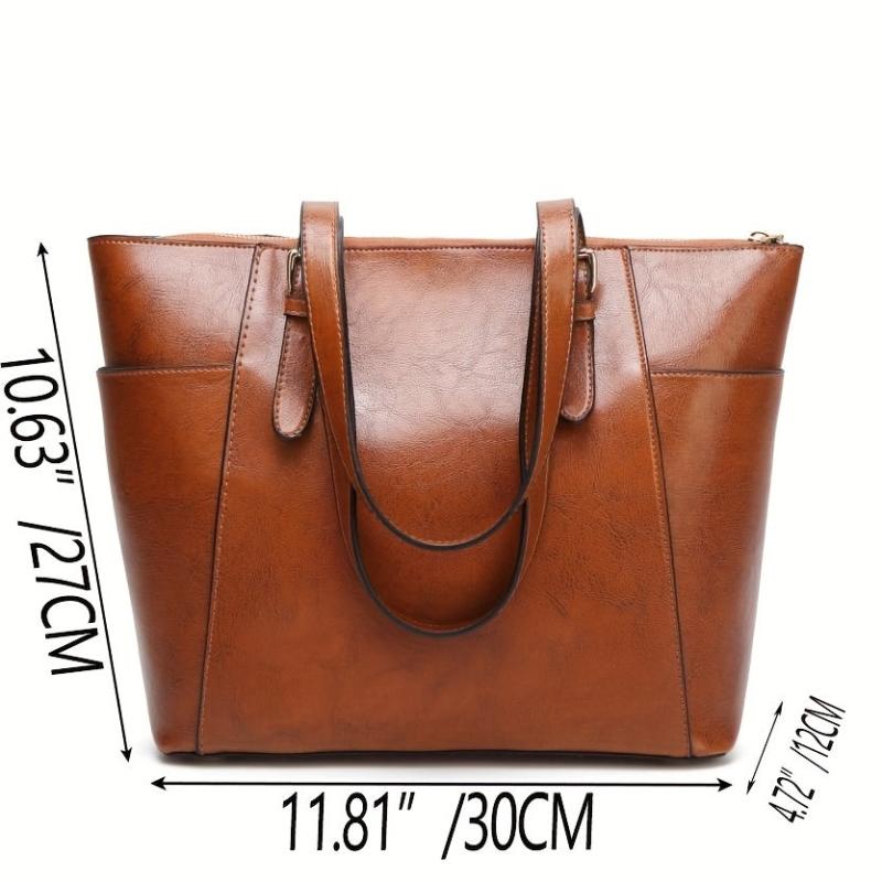 Large Capacity Shoulder Bag with Buckle Decor & Side Pockets