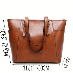 Large Capacity Shoulder Bag with Buckle Decor & Side Pockets