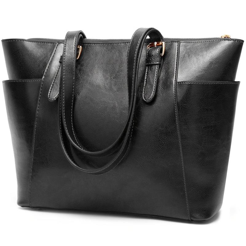 Large Capacity Shoulder Bag with Buckle Decor & Side Pockets