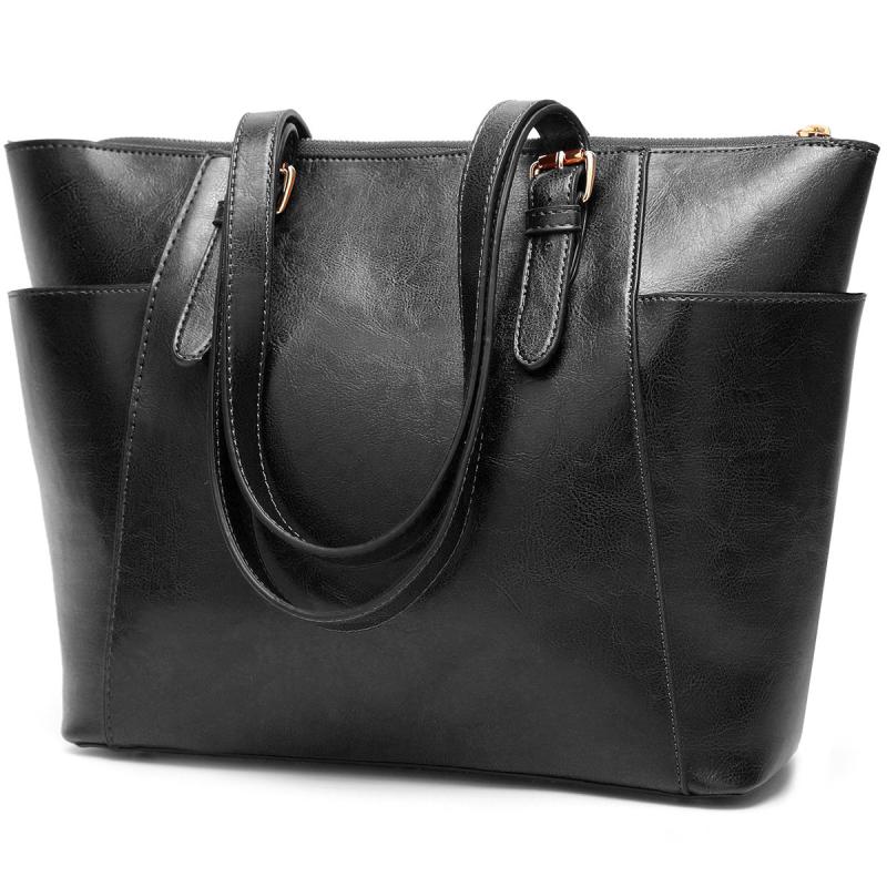 Large Capacity Shoulder Bag with Buckle Decor & Side Pockets