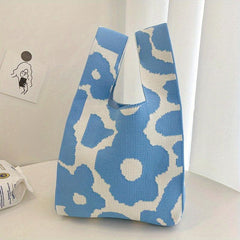 Flower Pattern Knitted Casual Handbag Large Capacity Portable Tote Bag