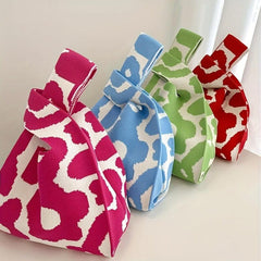 Flower Pattern Knitted Casual Handbag Large Capacity Portable Tote Bag