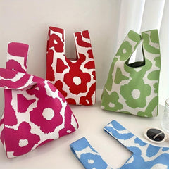 Flower Pattern Knitted Casual Handbag Large Capacity Portable Tote Bag