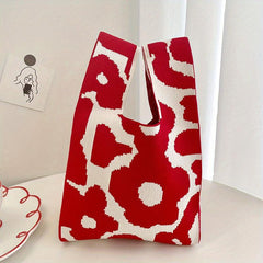 Flower Pattern Knitted Casual Handbag Large Capacity Portable Tote Bag