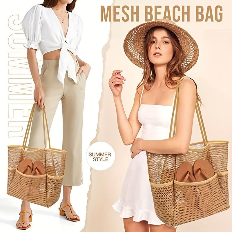 Large Mesh Beach Bag Grocery Shopping Bag Swimming Storage Bag