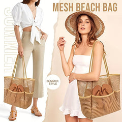 Large Mesh Beach Bag Grocery Shopping Bag Swimming Storage Bag
