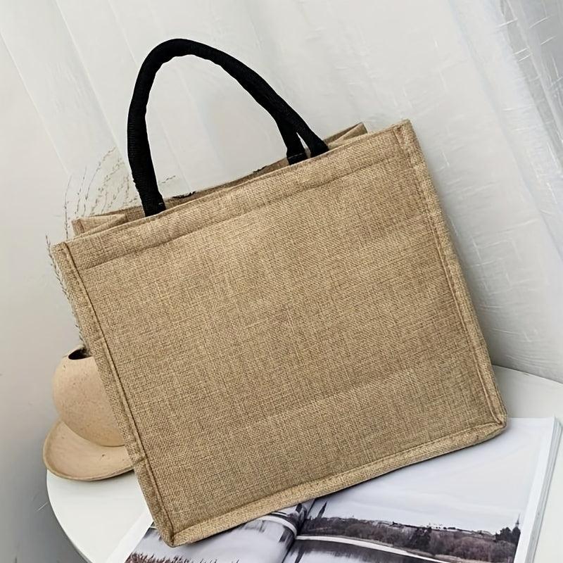 Elephant Print Jute Grocery Bag Large Capacity Square Gunny Bag Button Closure