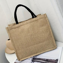 Elephant Print Jute Grocery Bag Large Capacity Square Gunny Bag Button Closure