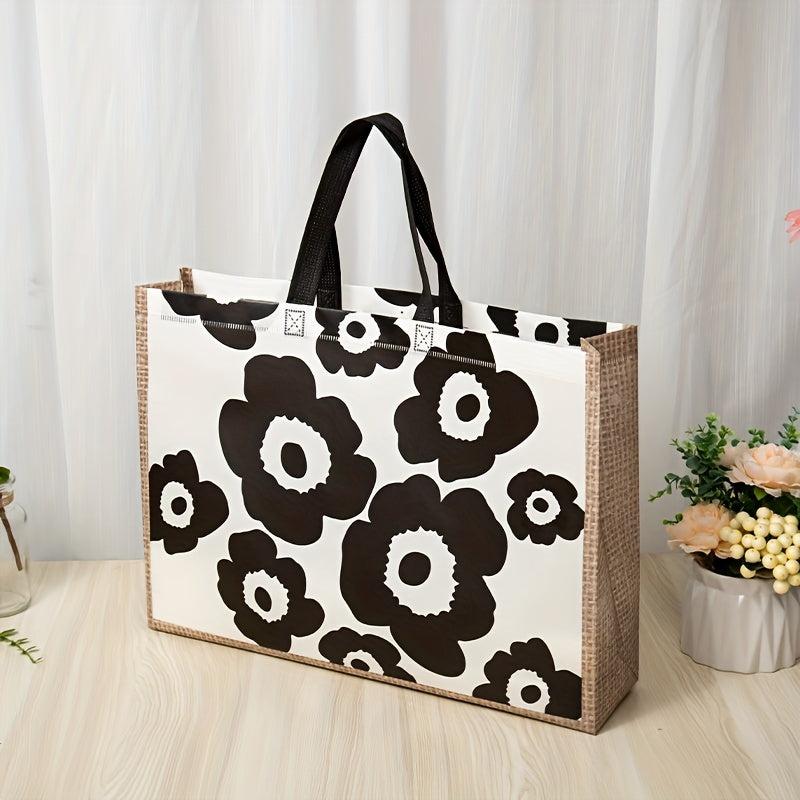 2pcs Retro Flower Print Handbag Large Capacity Storage Bag