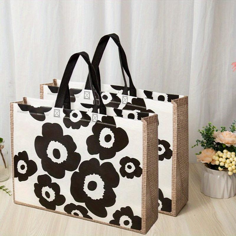 2pcs Retro Flower Print Handbag Large Capacity Storage Bag