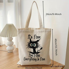 Funny Cat Print Tote Bag Lightweight Canvas Shoulder Handbag