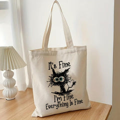 Funny Cat Print Tote Bag Lightweight Canvas Shoulder Handbag