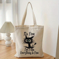 Funny Cat Print Tote Bag Lightweight Canvas Shoulder Handbag