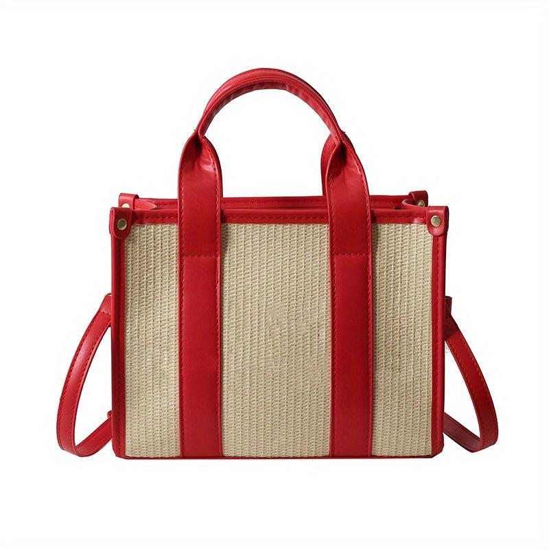 Letter Pattern Straw Tote Bag Zipper Crossbody Bag