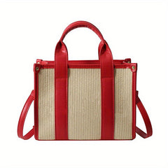 Letter Pattern Straw Tote Bag Zipper Crossbody Bag