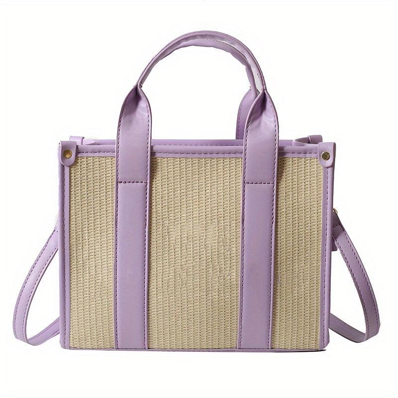Letter Pattern Straw Tote Bag Zipper Crossbody Bag