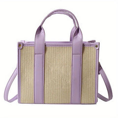 Letter Pattern Straw Tote Bag Zipper Crossbody Bag