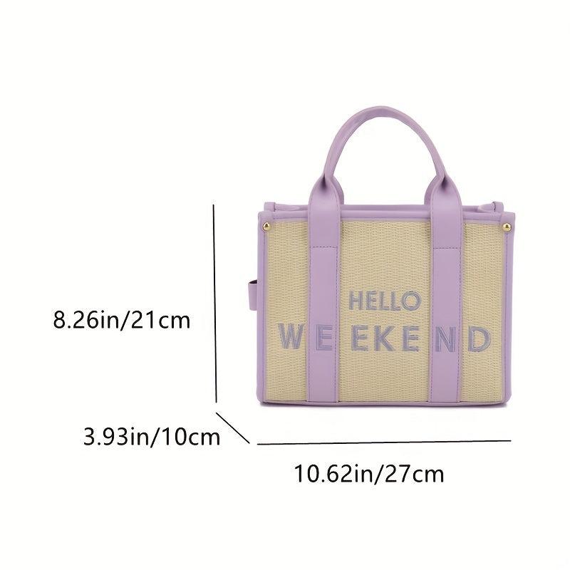 Letter Pattern Straw Tote Bag Zipper Crossbody Bag