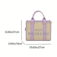 Letter Pattern Straw Tote Bag Zipper Crossbody Bag
