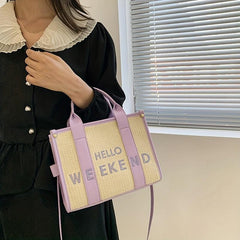 Letter Pattern Straw Tote Bag Zipper Crossbody Bag