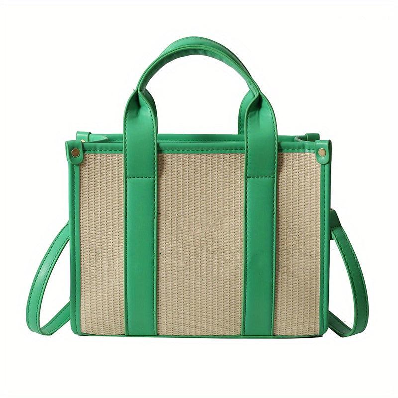Letter Pattern Straw Tote Bag Zipper Crossbody Bag