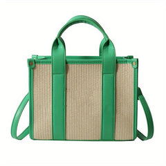 Letter Pattern Straw Tote Bag Zipper Crossbody Bag