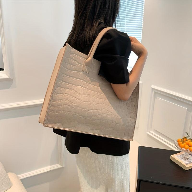 Stone Pattern Top Handle Satchel Large Capacity Tote Bag