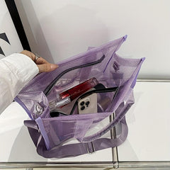 Large Capacity Transparent Tote Bag with Letter Print Shoulder Strap