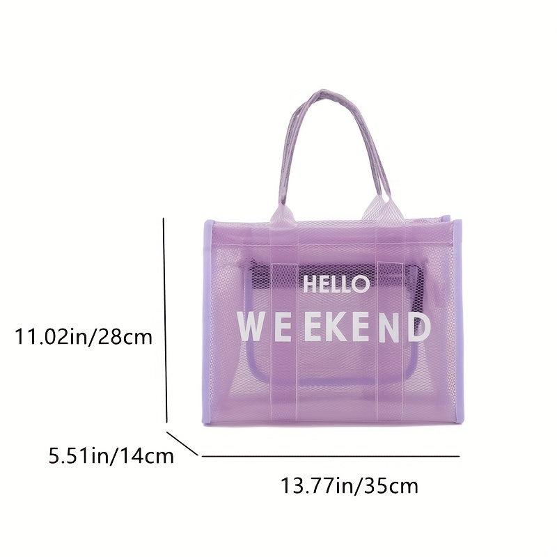 Large Capacity Transparent Tote Bag with Letter Print Shoulder Strap