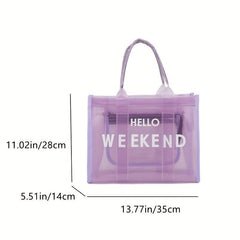 Large Capacity Transparent Tote Bag with Letter Print Shoulder Strap