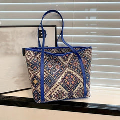 Ethnic Style Fabric Tote Bag Geometric Pattern Handbag