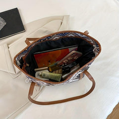 Ethnic Style Fabric Tote Bag Geometric Pattern Handbag