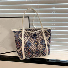 Ethnic Style Fabric Tote Bag Geometric Pattern Handbag