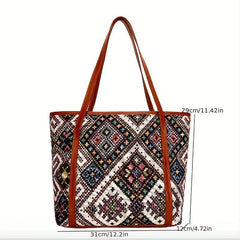 Ethnic Style Fabric Tote Bag Geometric Pattern Handbag